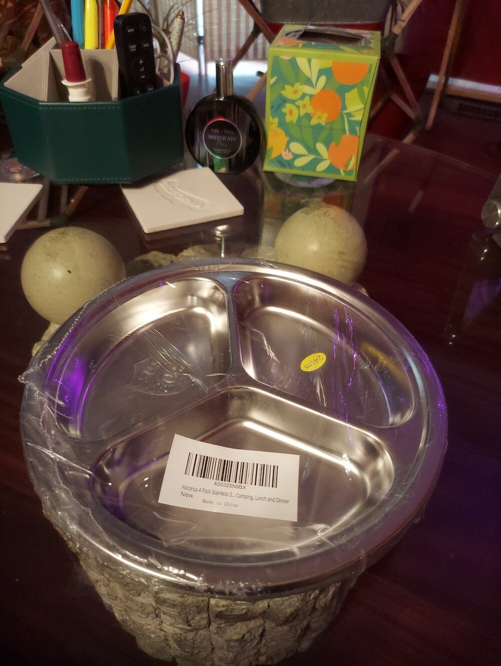 Hacaroa 4 Pack Stainless Steel Round Divided Plates
